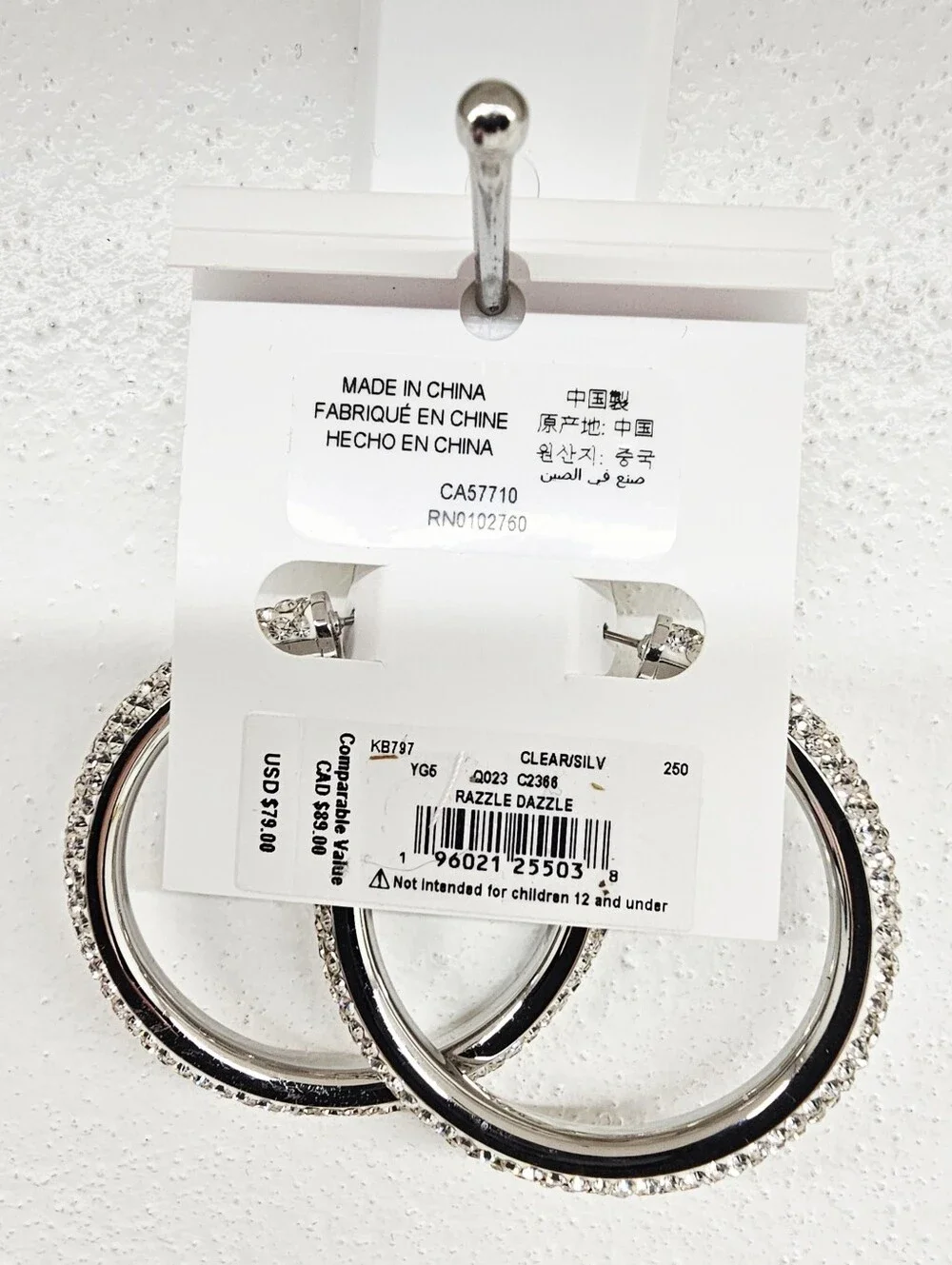 NEW Kate Spade Razzle Dazzle Crystal Hoop Silver-tone Earrings With Dust Bag